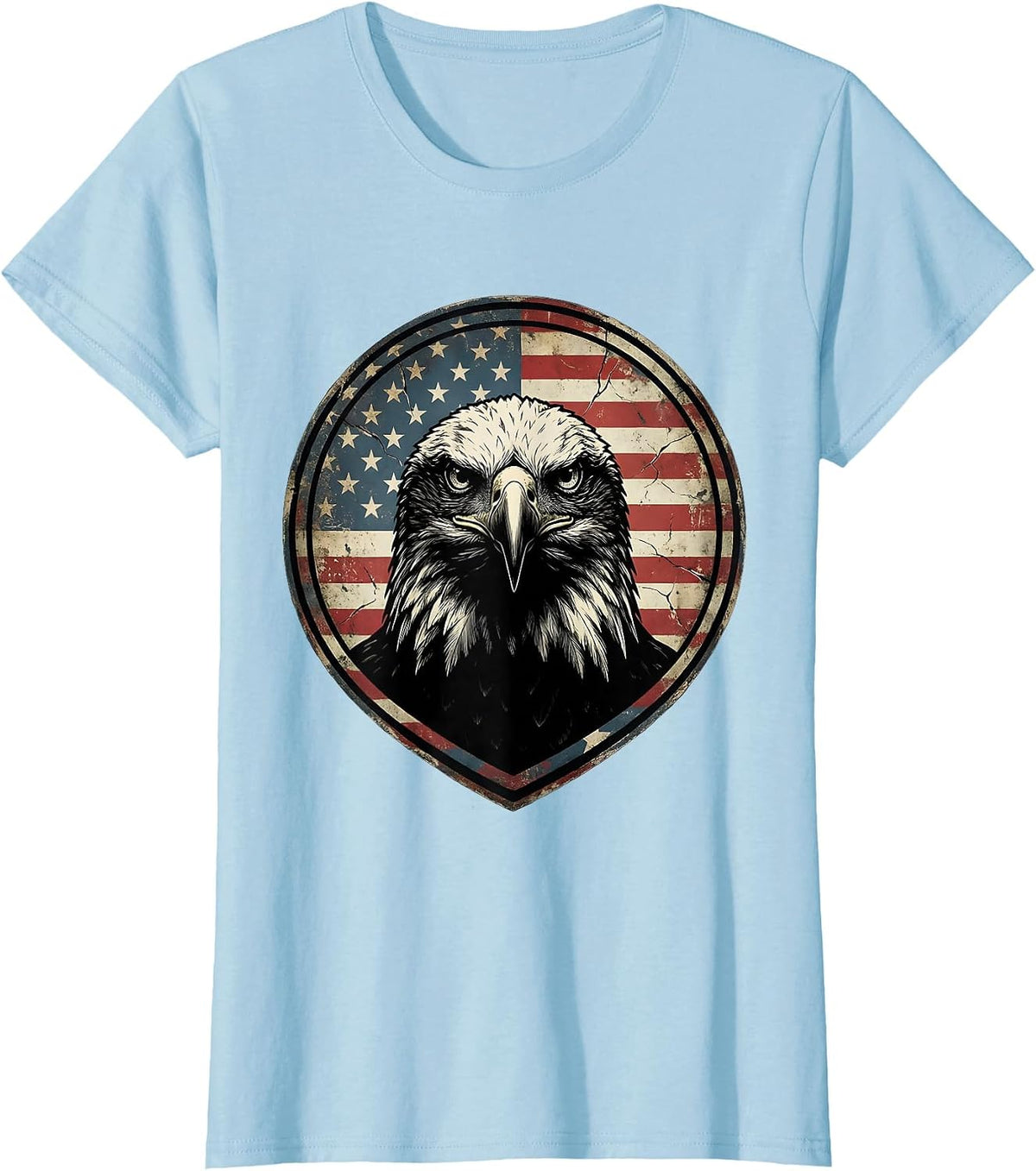 Bald Eagle American Flag Patriotic Graphic T-Shirt - Baby Blue