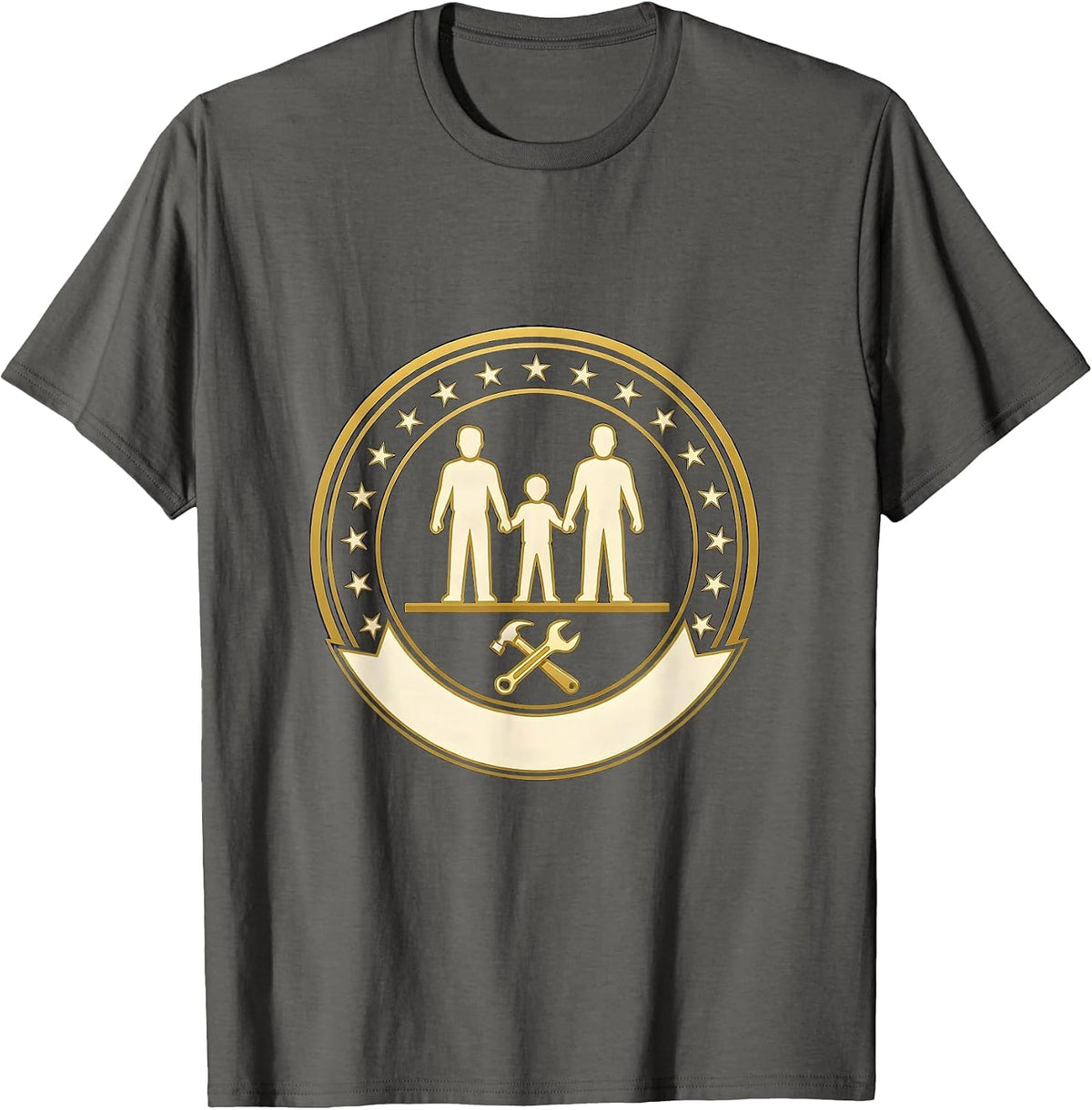 Sealed Family Badge Emblem Labor Day Celebration T-Shirt - Asphalt Grey