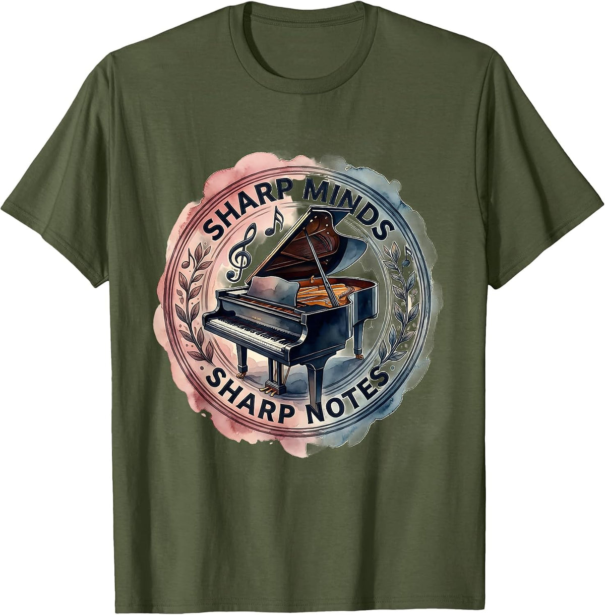 Sharp Minds Sharp Notes Music Teacher Design T-Shirt - Olive Green