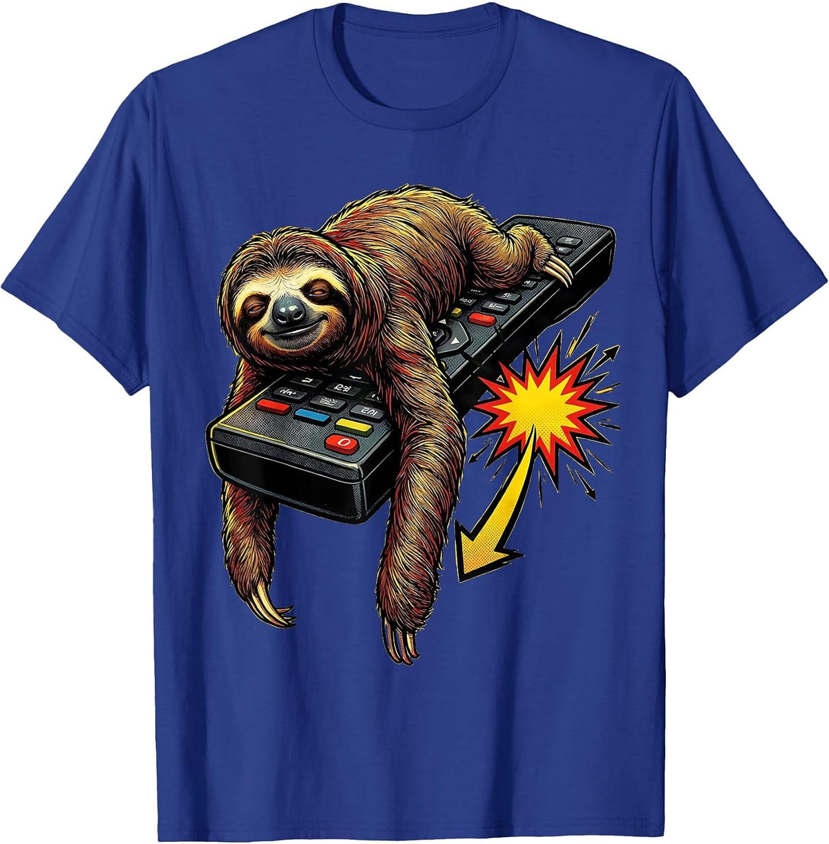 Sloth On Remote Pop Art Funny Animal Humor T-Shirt - Royal Blue
