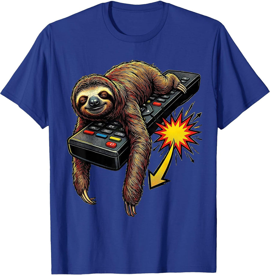 Sloth On Remote Pop Art Funny Animal Humor T-Shirt - Royal Blue