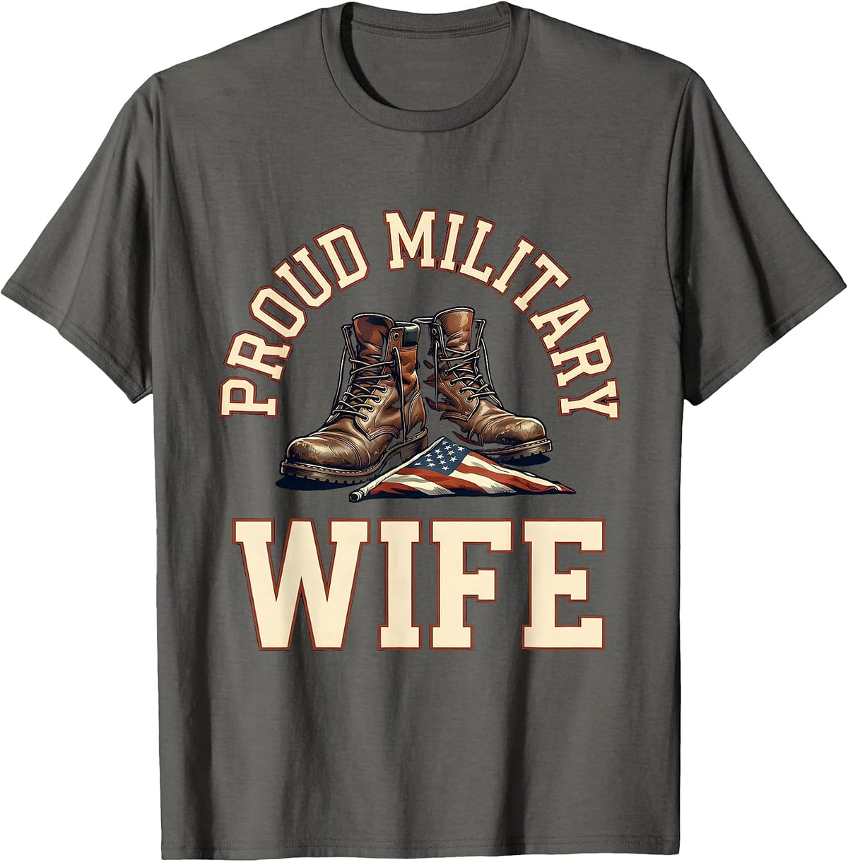 Proud Military Wife Sports Veteran Family Pride T-Shirt - Asphalt Grey