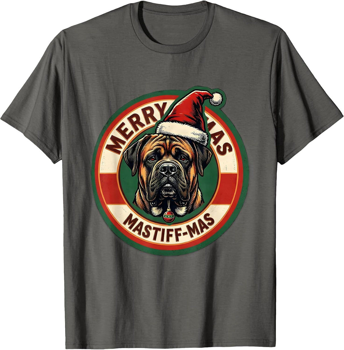 Men's Merry Mastiff-mas Funny Christmas Dog Breed Lights Novelty T-Shirt - Asphalt Grey