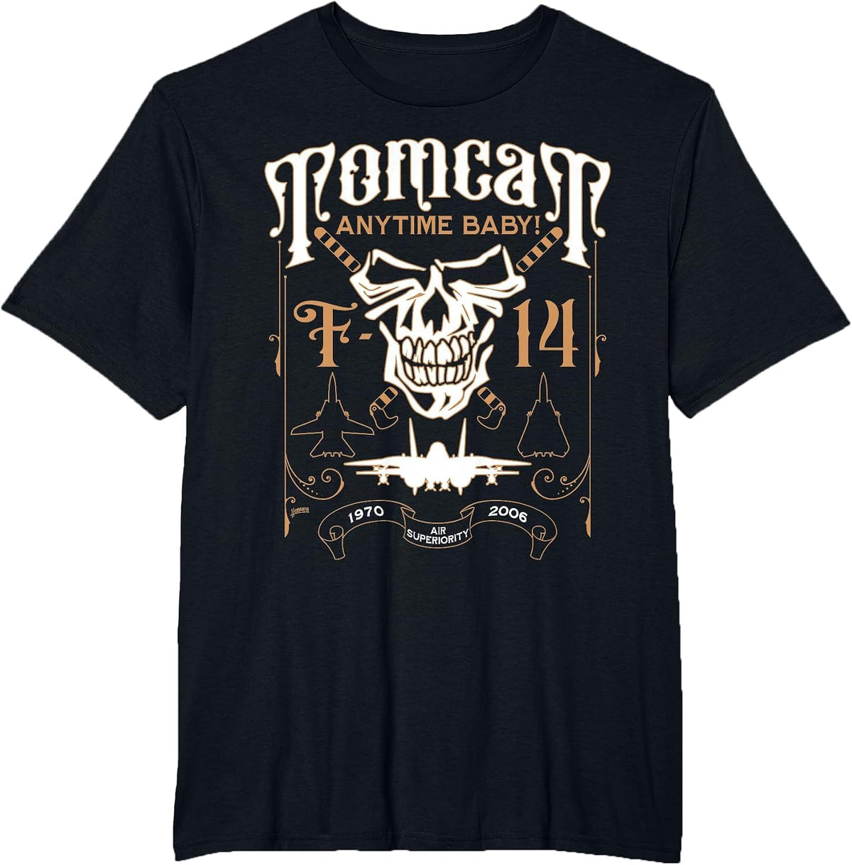 Classic F-14 Tomcat Military Fighter Jet Skull T-Shirt - Black