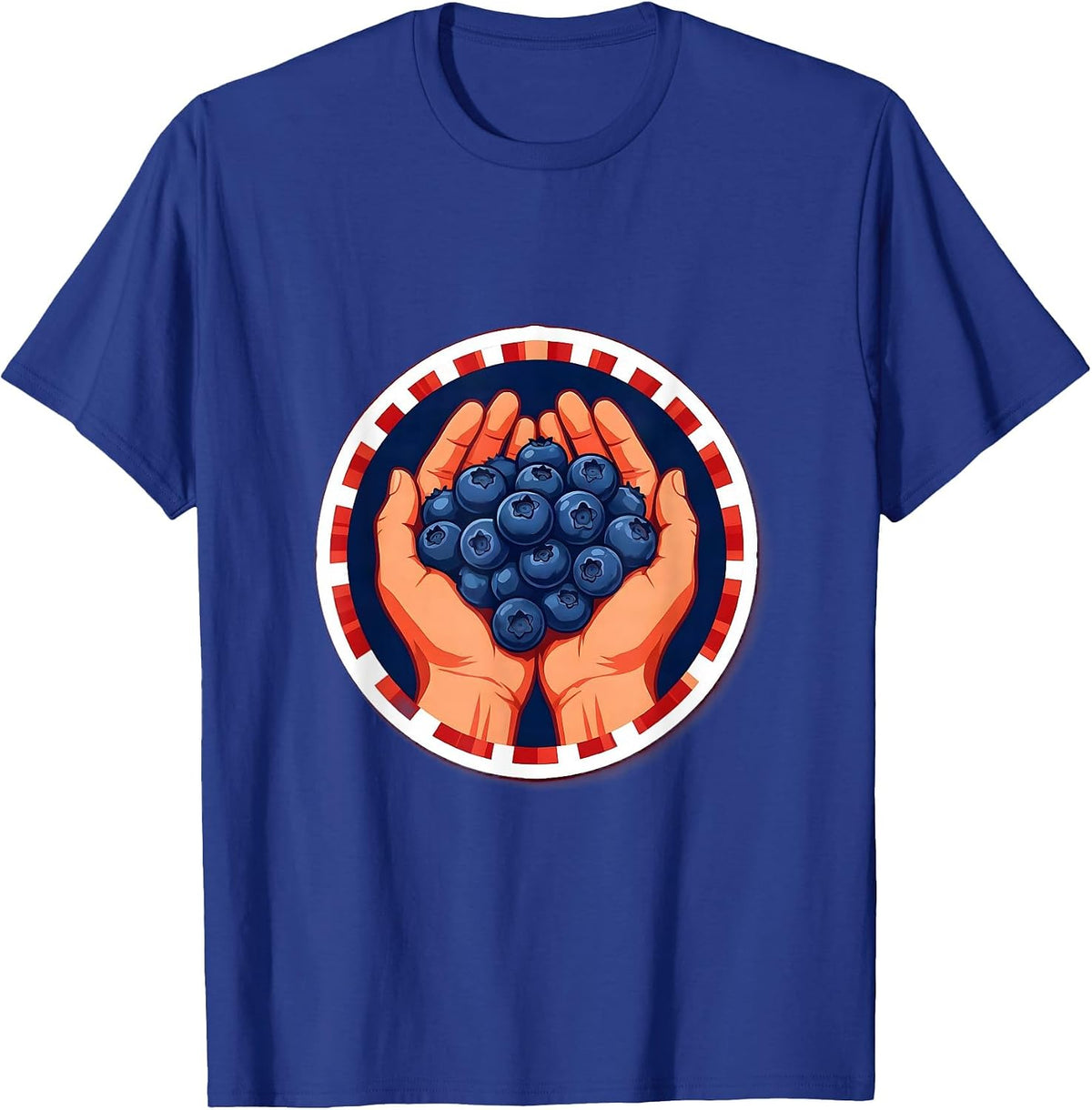 Men's Red White and Blueberries Cupped Hands Illustration T-Shirt - Royal Blue
