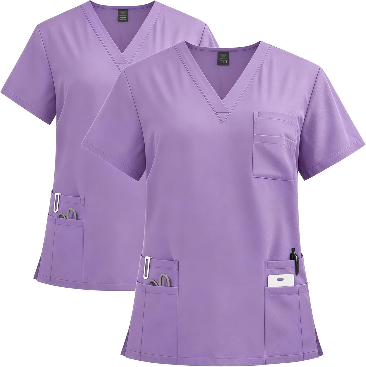 V Neck Medical Scrub Top 2PCS 8 Pockets 94% Polyester 6% Spandex Soft Breathable Quick Dry Stretch Uniform DK91 - Purple
