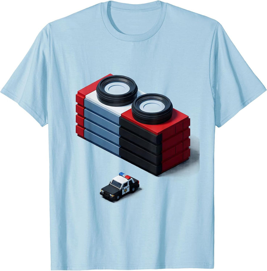 Men's Isometric Light-Bar Funny Police Officer Cop Costume Gift T-Shirt - Baby Blue