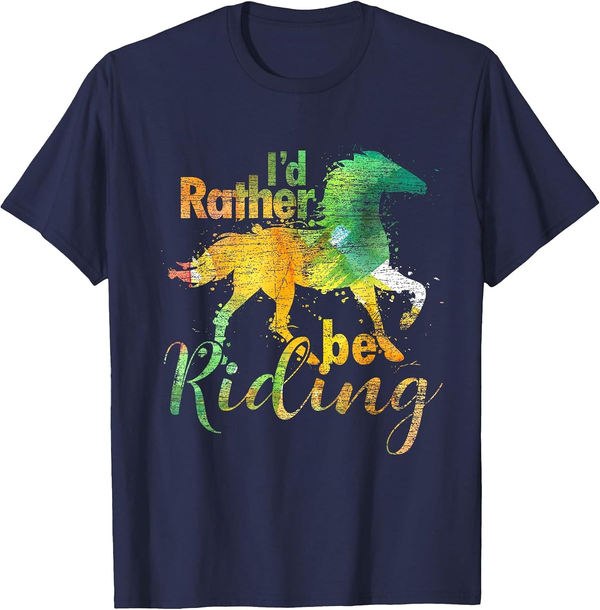 Id Rather Be Riding Funny Equestrian Animal Riding Horse T-Shirt - Navy Blue
