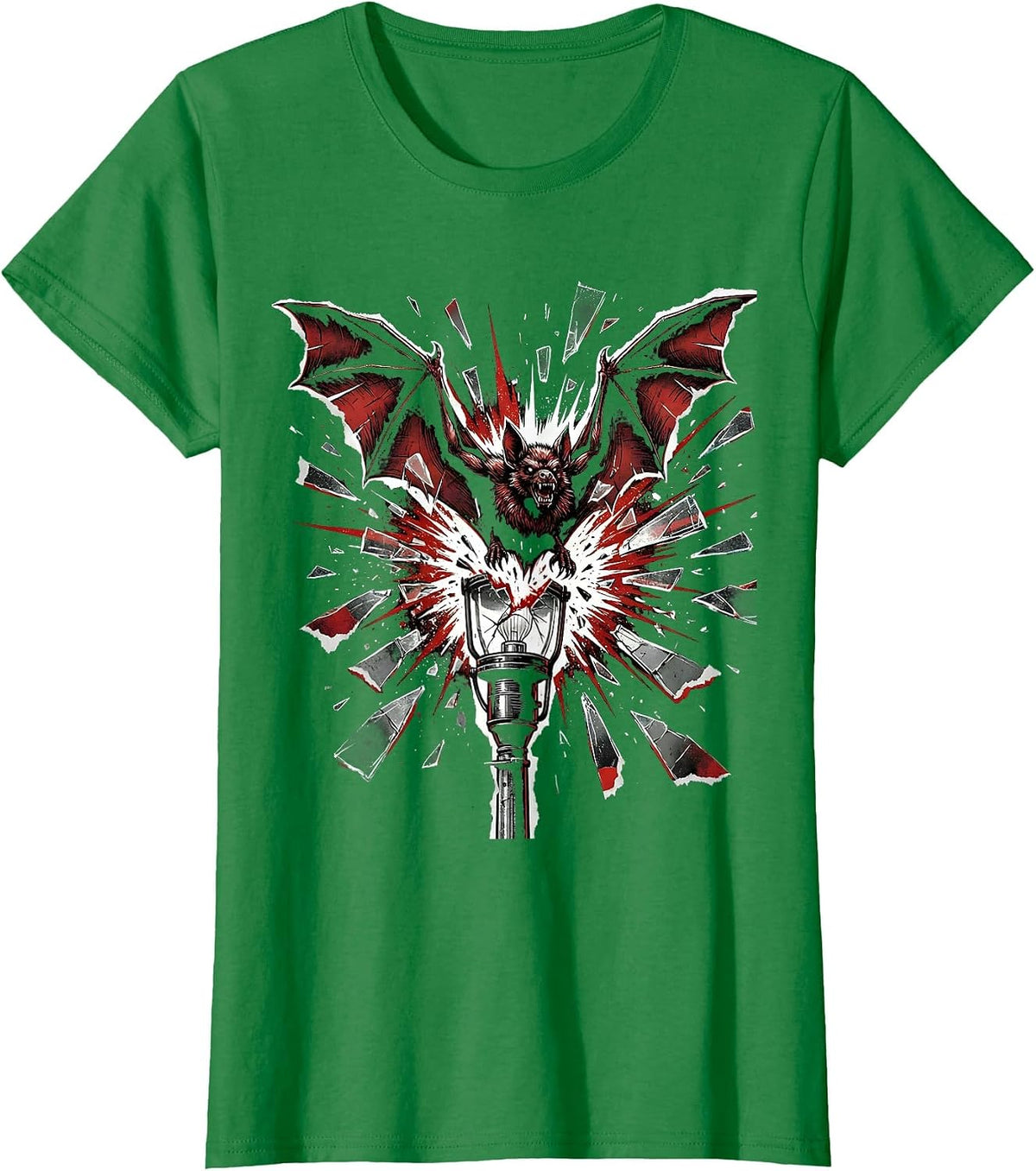 Punk Bat Shattered Streetlight Graphic T-Shirt - Kelly Green