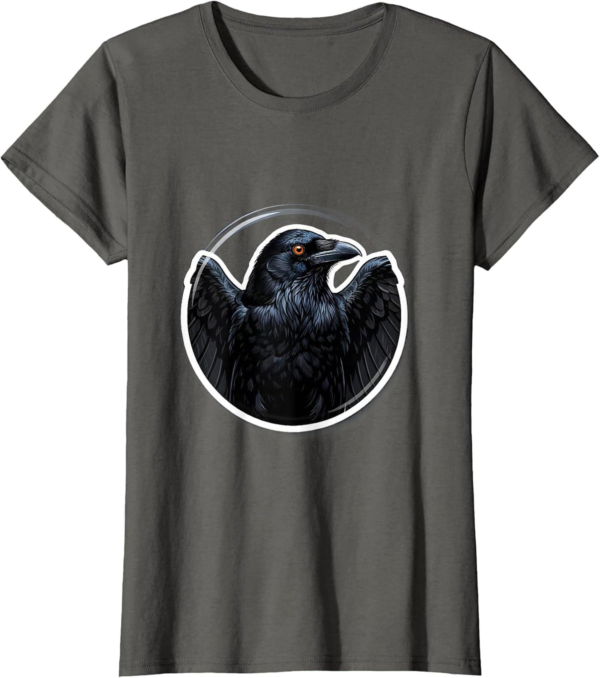 Women's Crow With Glowing Eye In Darkness Illustration T-Shirt - Asphalt Grey