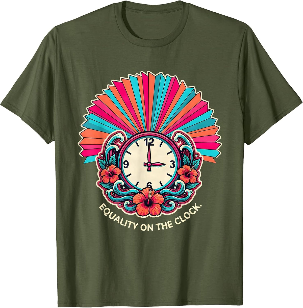 Equality on the Clock Labor Day Design T-Shirt - Olive Green