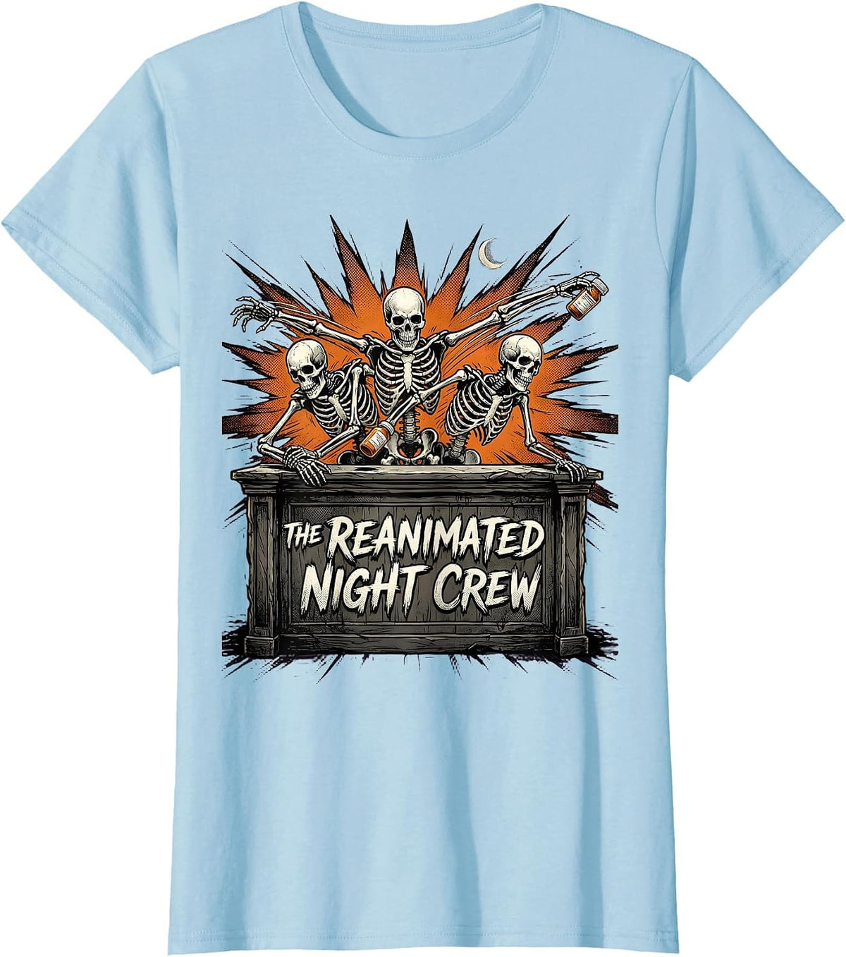 The Reanimated Night Crew Funny Pharmacy Tech Halloween T-Shirt - Baby Blue