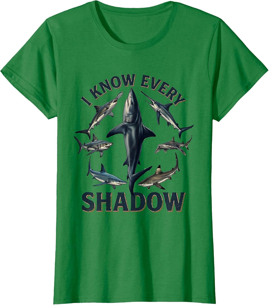Women's I Know Every Shadow Vintage Shark Species Marine Biology T-Shirt - Kelly Green
