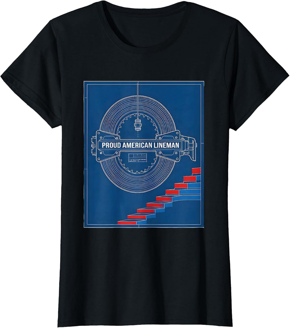 Proud American Lineman Patriotic Electrician Mechanic USA T-Shirt - Black