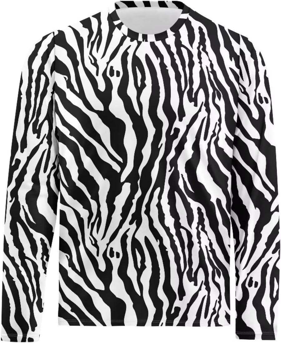 T-Shirt for Men Workout Athletic T Shirt Long Sleeve Outdoor Top - Zebra Stripe Print