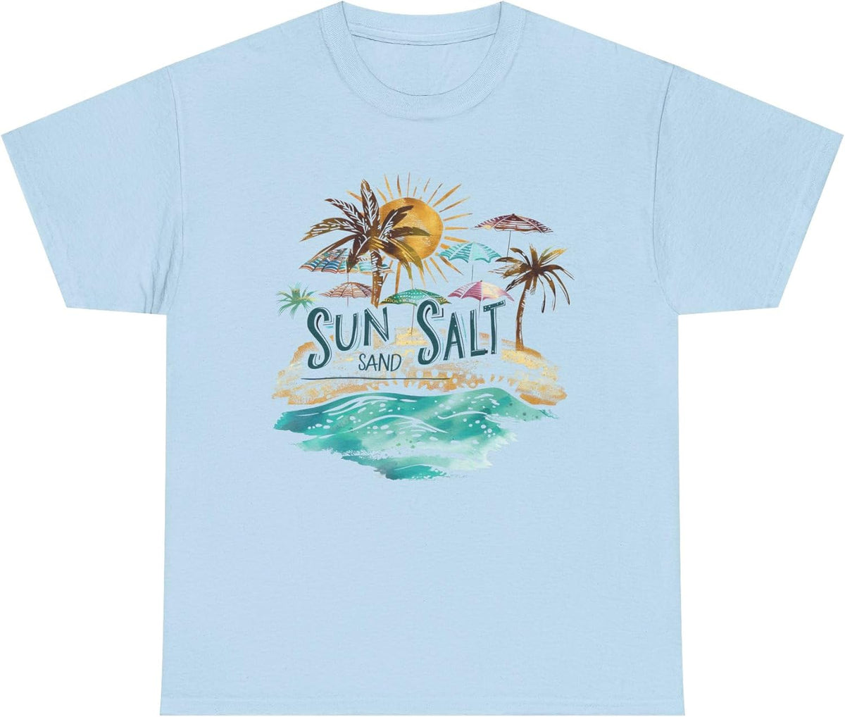 Sun, Salt & Sand Unisex Heavy Cotton Tee - Beach Lovers Shirt, Vacation T-Shirt, Summer Style - Light Blue
