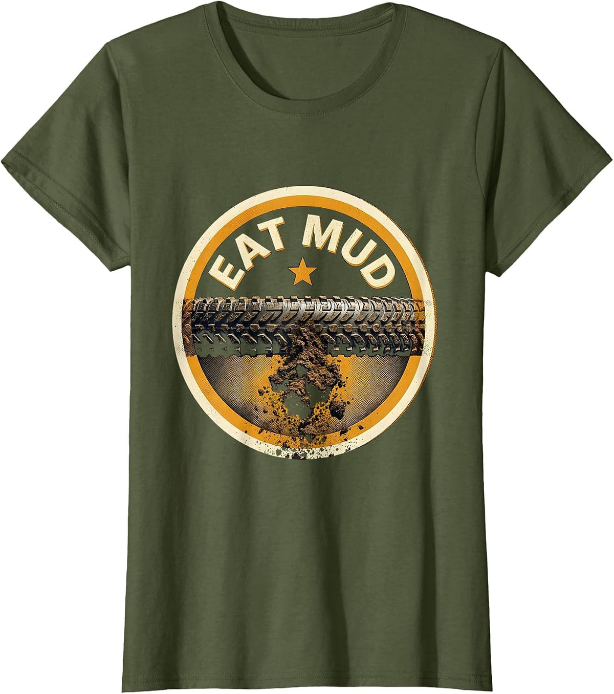 Women's Dirt Bike Tread Star Motocross Humor T-Shirt - Olive Green