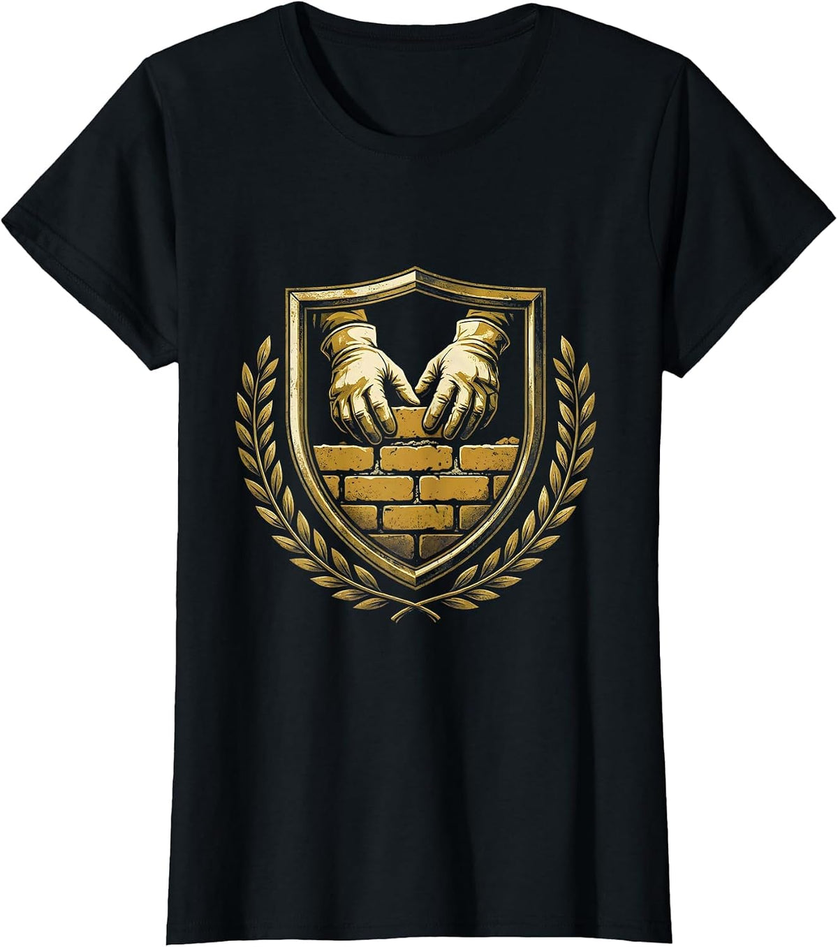 Women's Bricklayer Gloved Hands Laying Bricks Illustration T-Shirt - Black