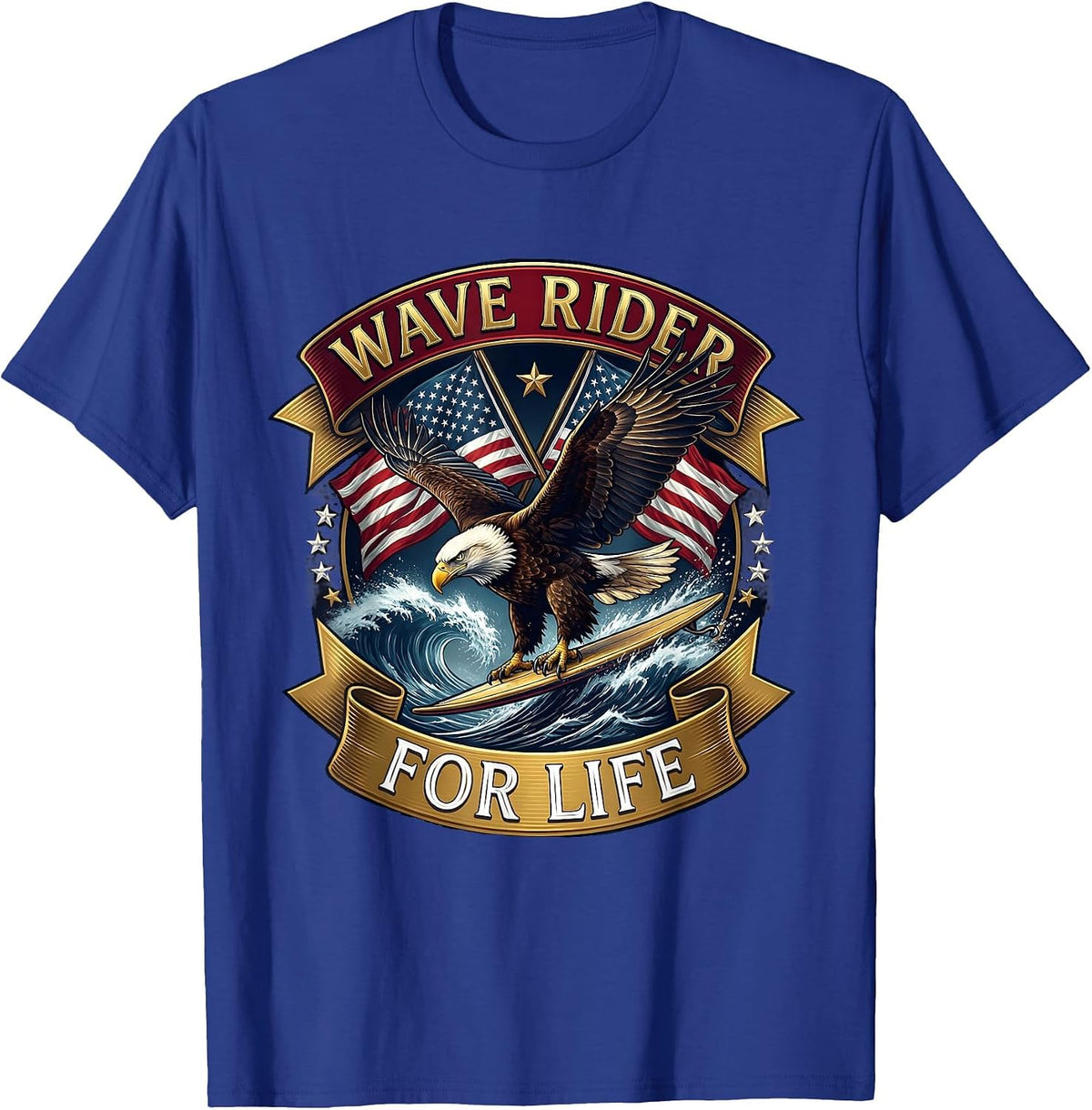 Wave Rider For Life Men's Surf Graphic Design T-Shirt - Royal Blue