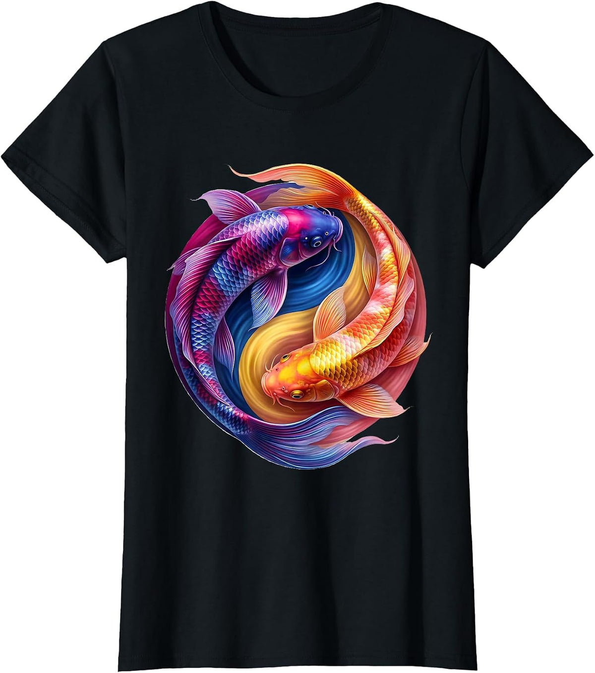 Tie Dye Koi Fish Yin Yang Swirl Design T-Shirt - Black