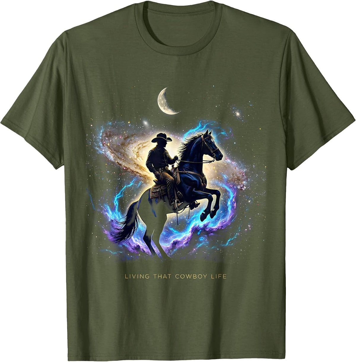 Men's Living That Cowboy Life Western Design T-Shirt - Olive Green