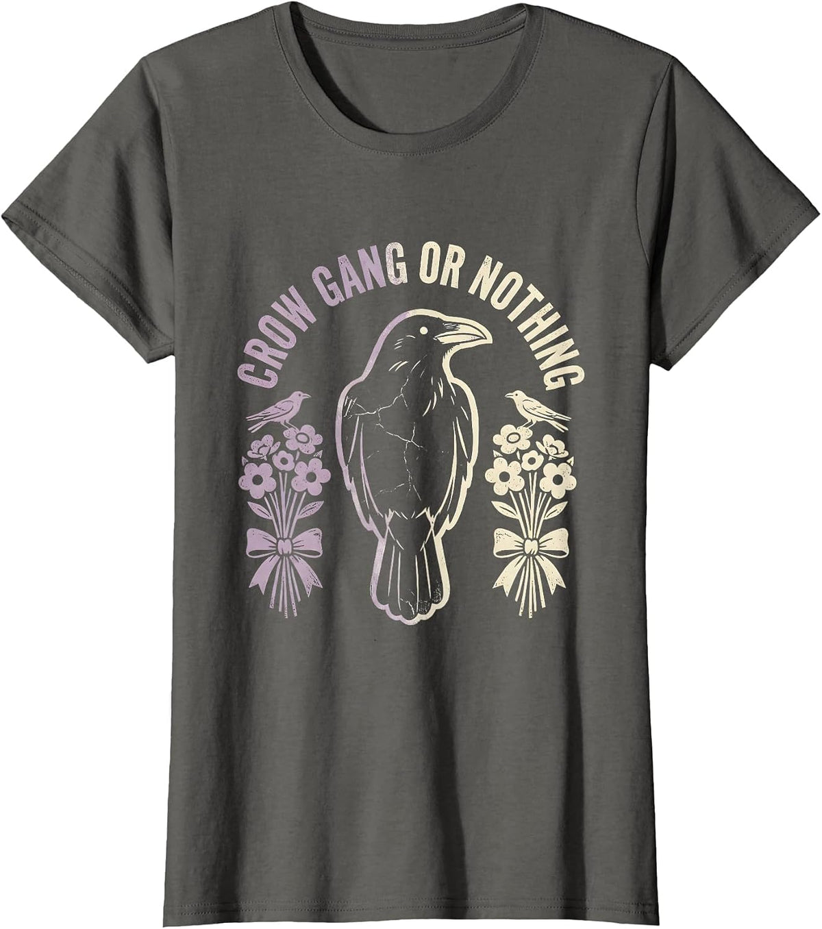 Women's Crow Gang or Nothing Bold Bird Crew Design T-Shirt - Asphalt Grey