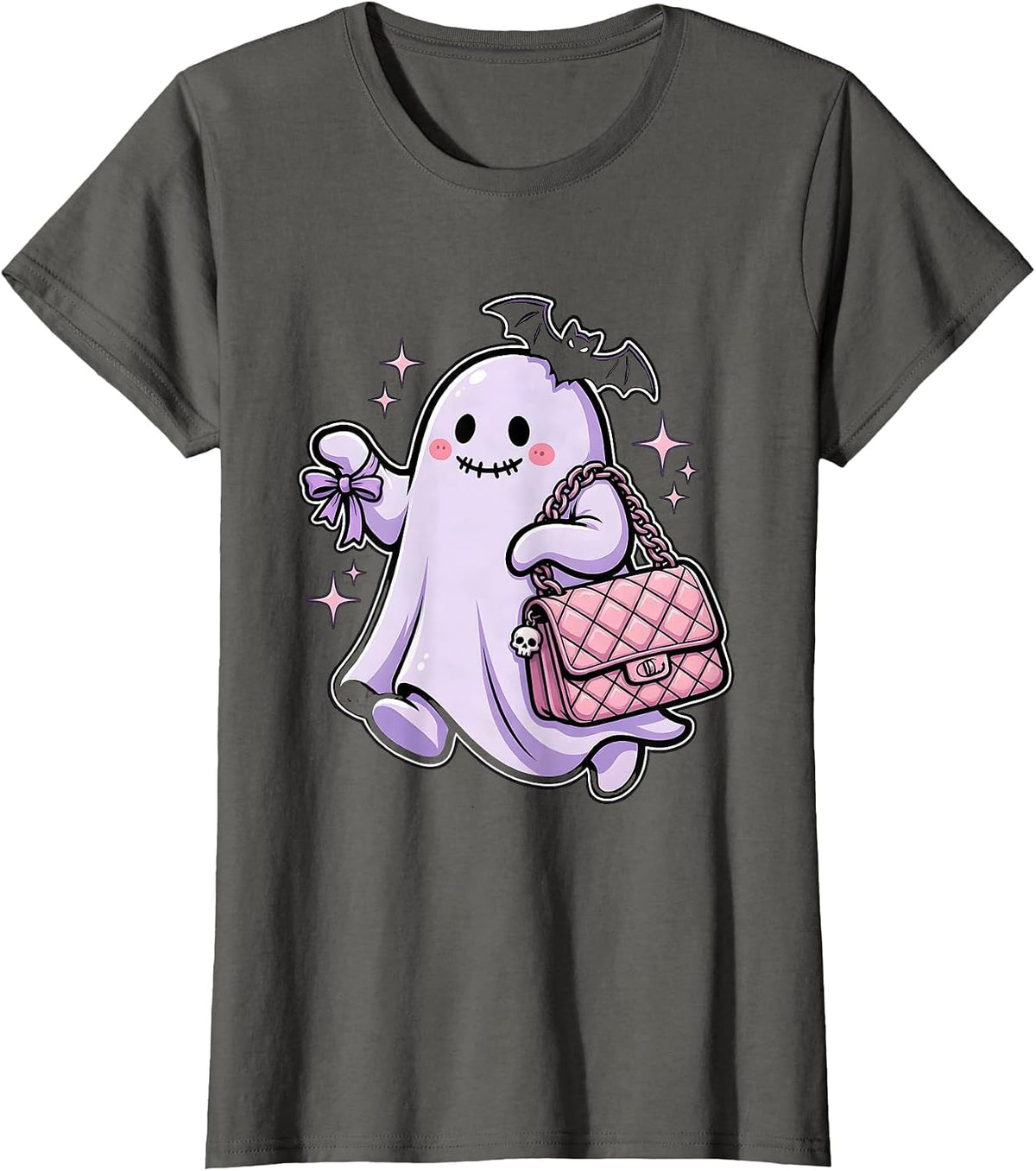 Women's Boo Jee Ghost Designer Handbag Runway Graphic T-Shirt - Asphalt Grey