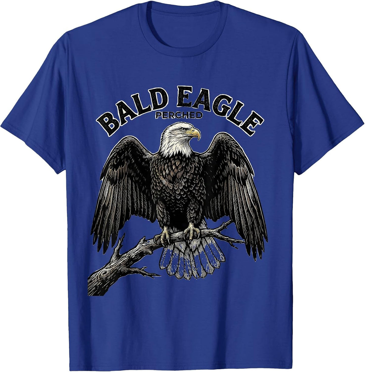 Bald Eagle Perched Vintage Woodcut Engraving Patriotic T-Shirt - Royal Blue