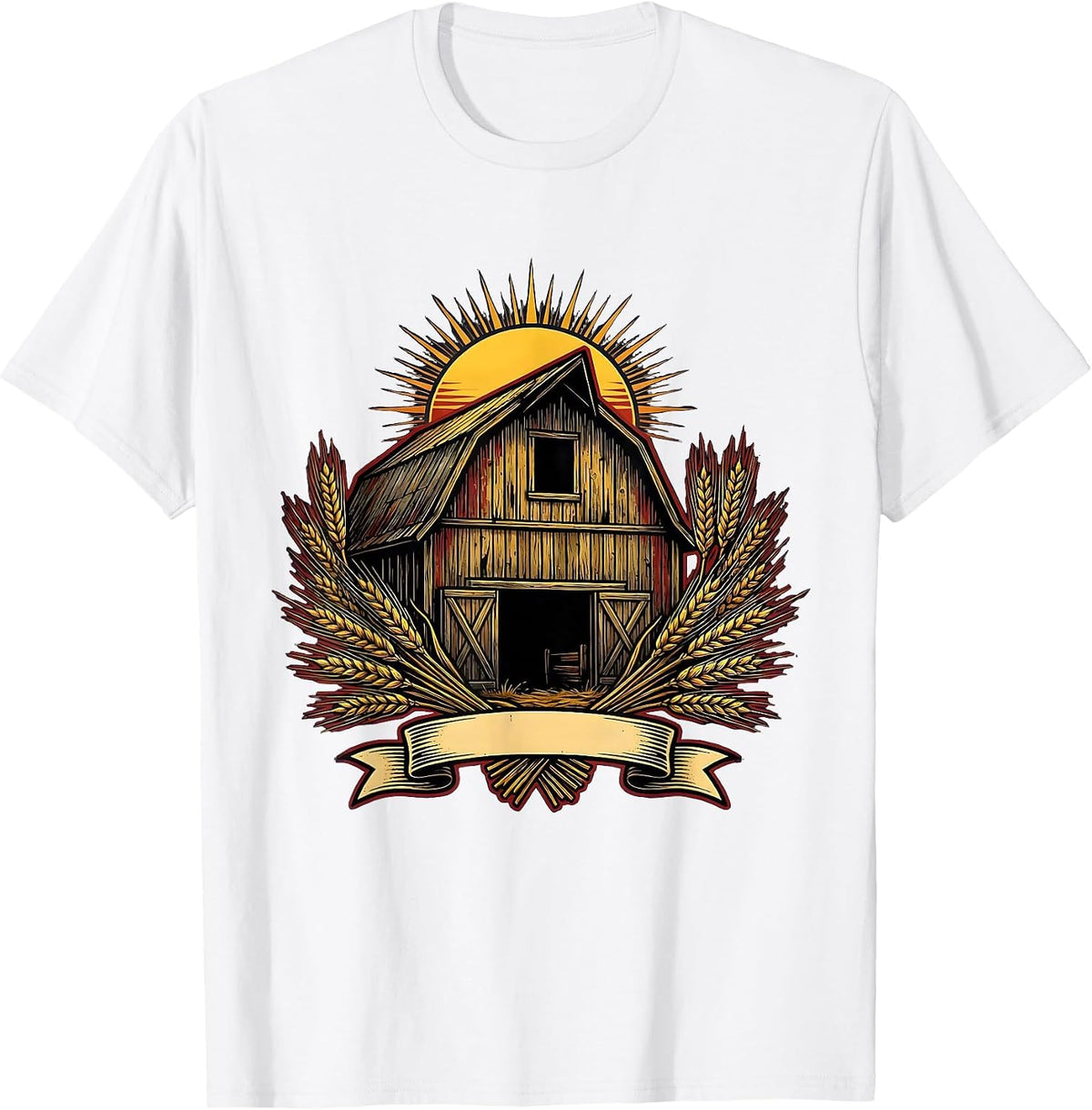 Men's Weathered Barn Golden Wheat Fields Country Design T-Shirt - White