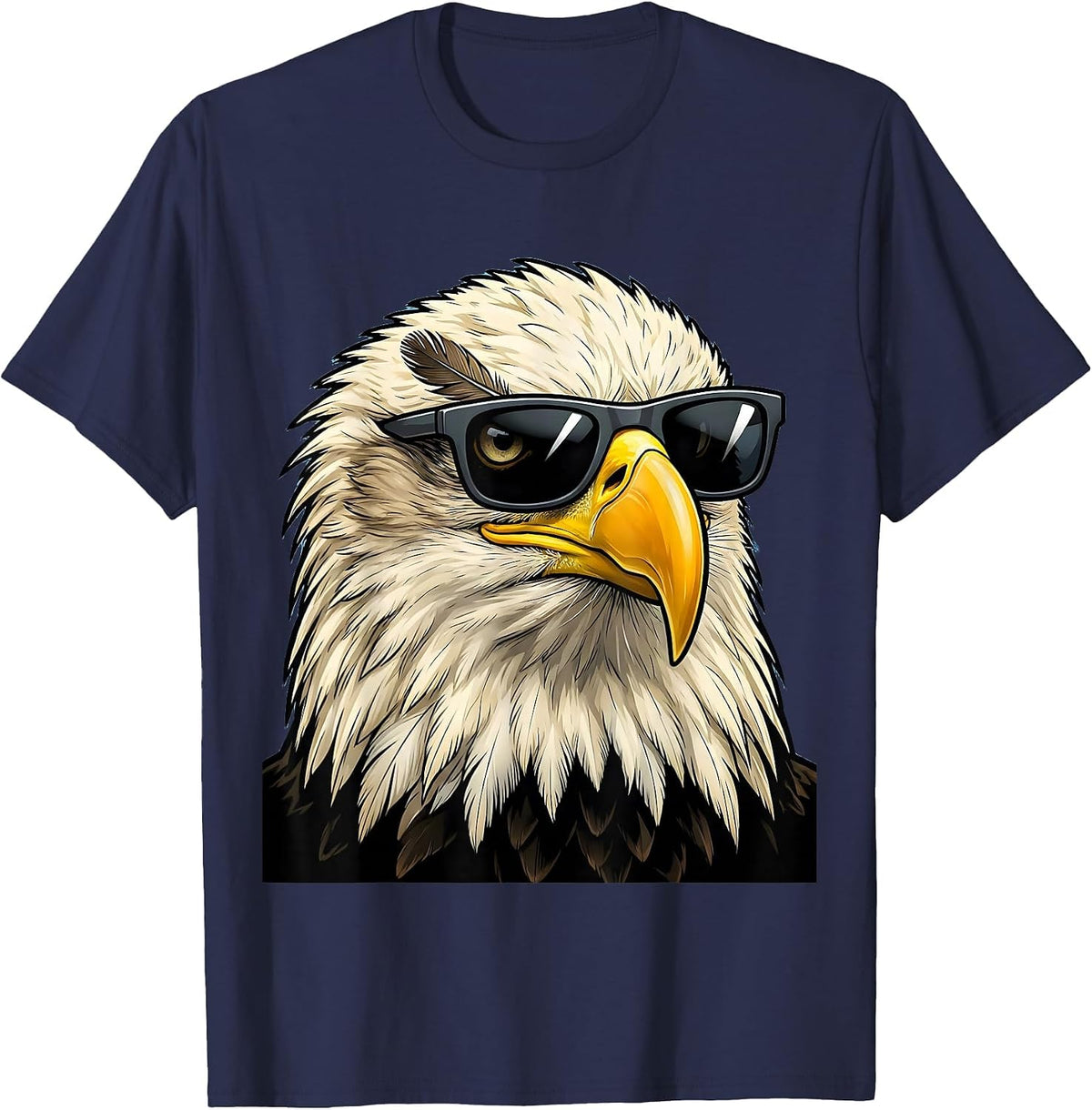 Bald Eagle Sunglasses Cartoon Mascot Novelty Humor T-Shirt - Navy Blue