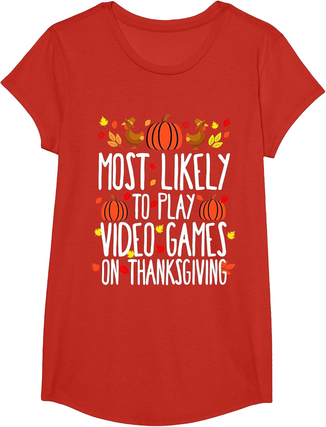 Most Likely to Video Games Family Matching Thanksgiving T-Shirt - Girls Red