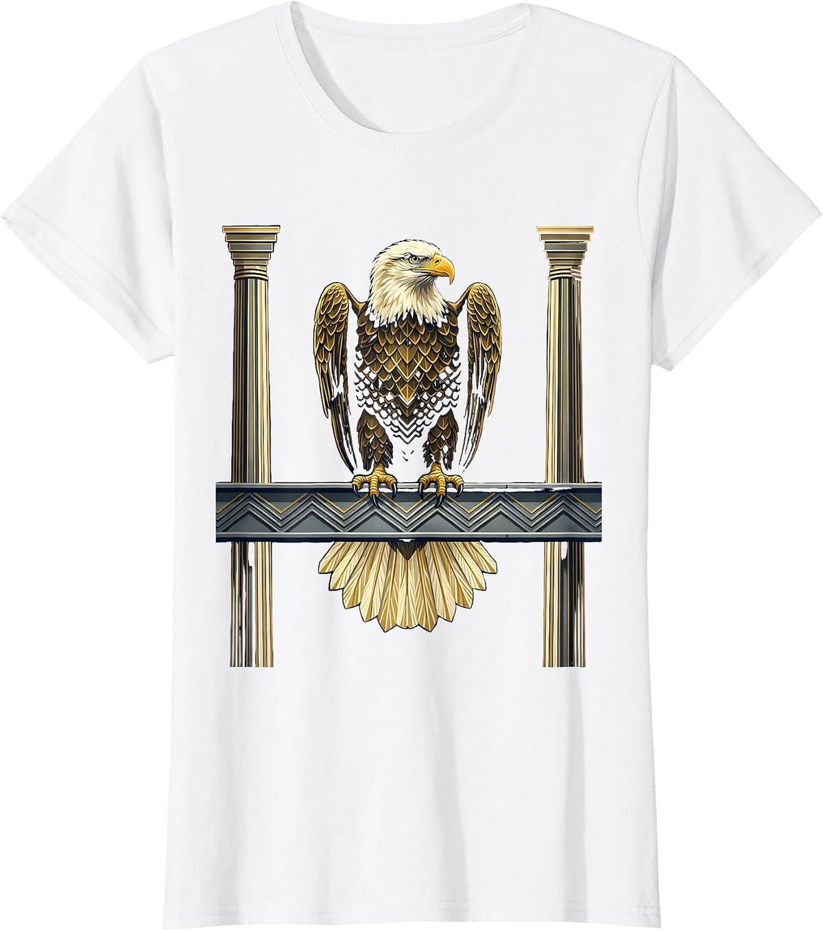Women's Chicago Bald Eagle on Steel Beam Illustration T-Shirt - White