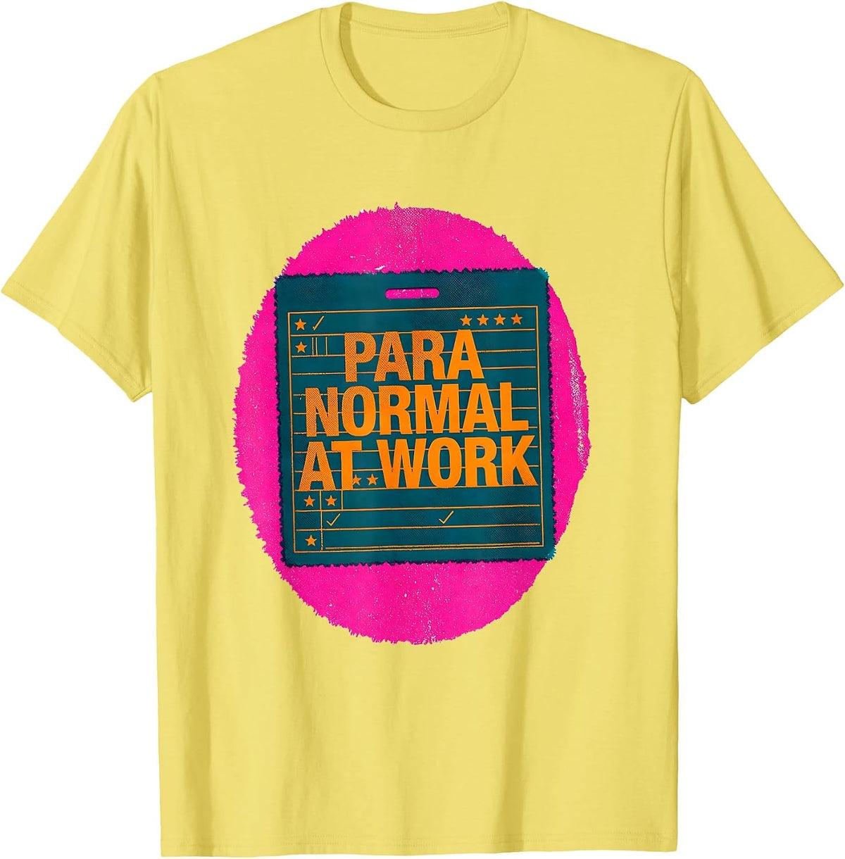 Men's Para Normal At Work Risograph Halloween Teacher Humor T-Shirt - Lemon Yellow