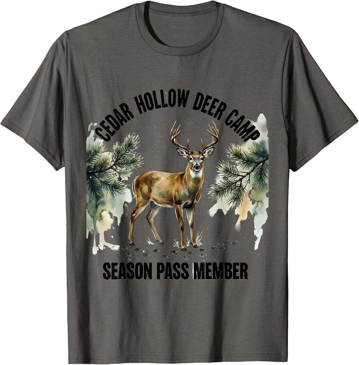 Men's Cedar Hollow Deer Camp Season Pass Member Hunter Dad T-Shirt - Asphalt Grey