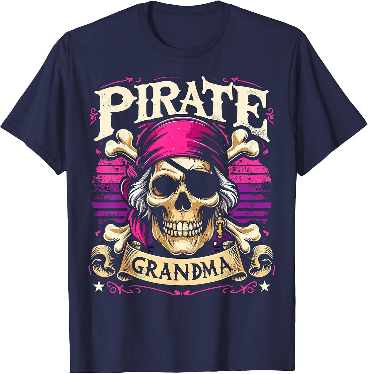 Pirate Grandma Captain Funny Pirate T-Shirt - Navy Blue