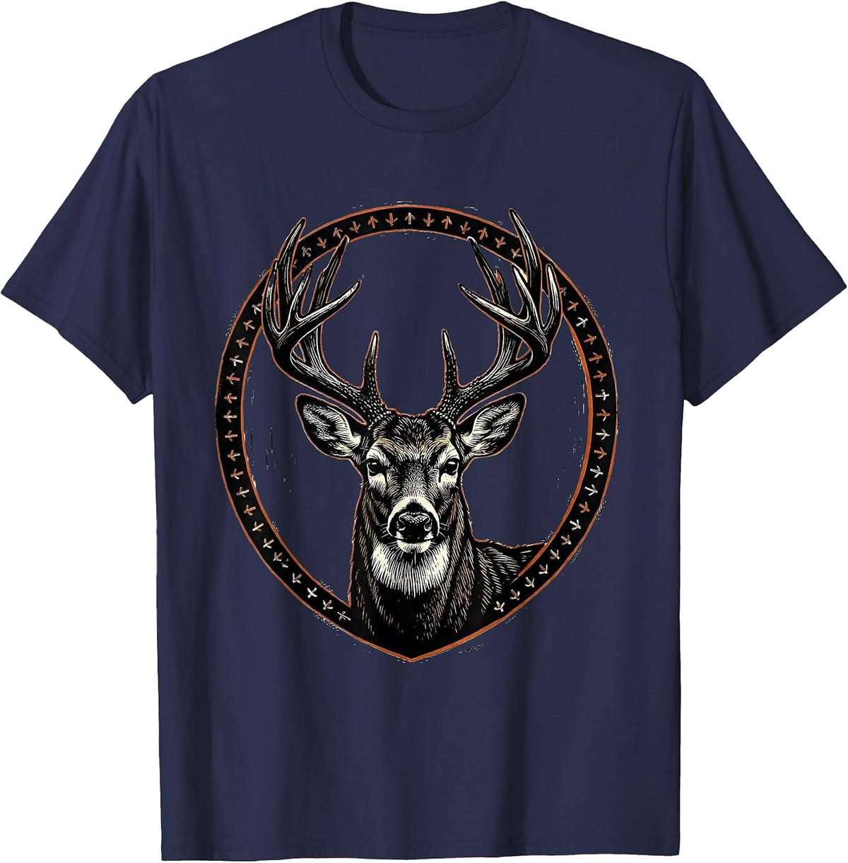 Men's Whitetail Antler Shield Funny Deer Hunter Dad Gift T-Shirt - Navy Blue