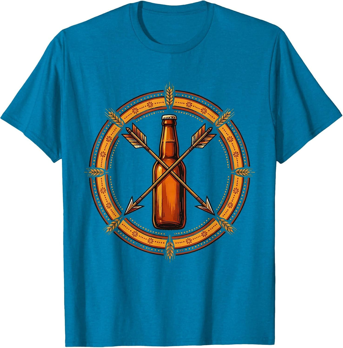 Crossed Arrows Beer Bottle Graphic Design T-Shirt - Sapphire Blue