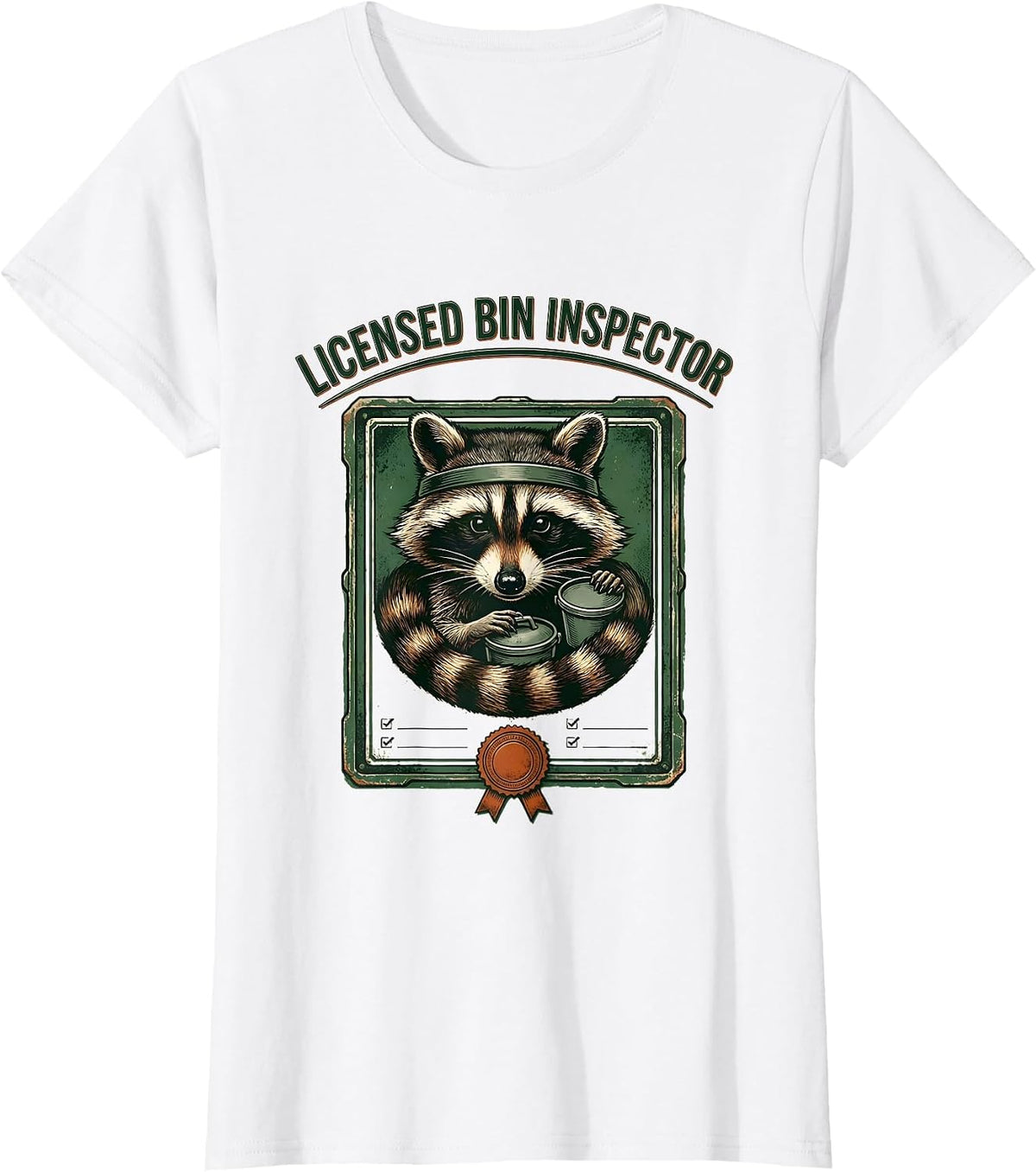 Women's Licensed Bin Inspector Vintage Funny Raccoon Trash Panda T-Shirt - White