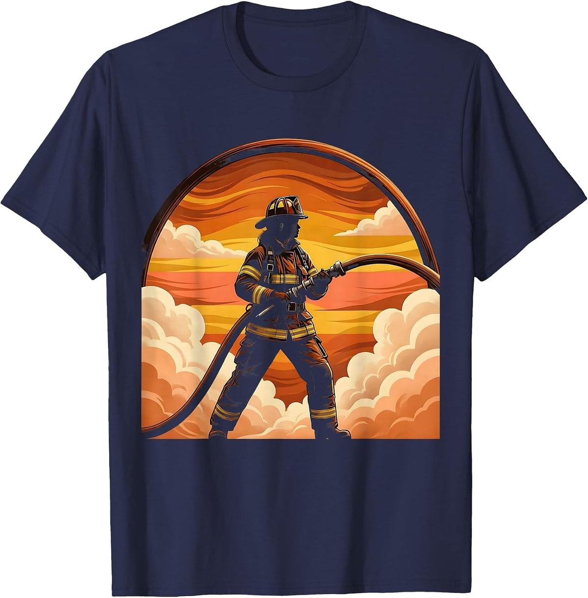 Firefighter Labor Day Graphic Illustration T-Shirt - Navy Blue