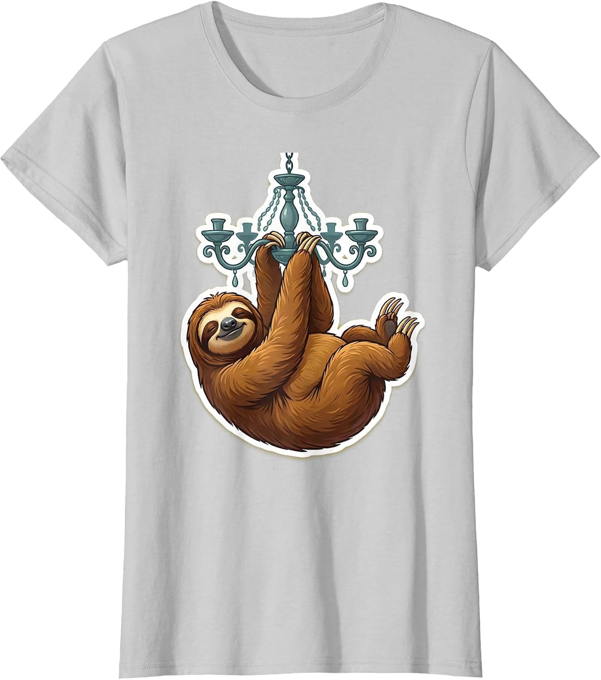 Silly Sloth Hanging From a Chandelier T-Shirt - Silver Grey