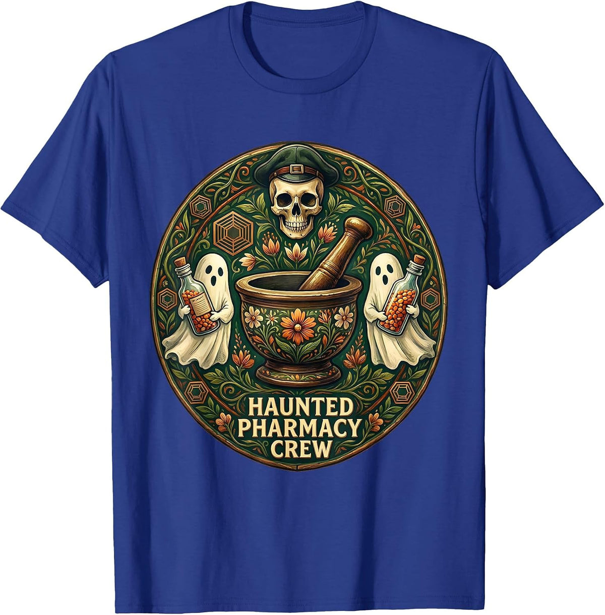 Haunted Pharmacy Crew Halloween Pharmacist Design T-Shirt - Royal Blue