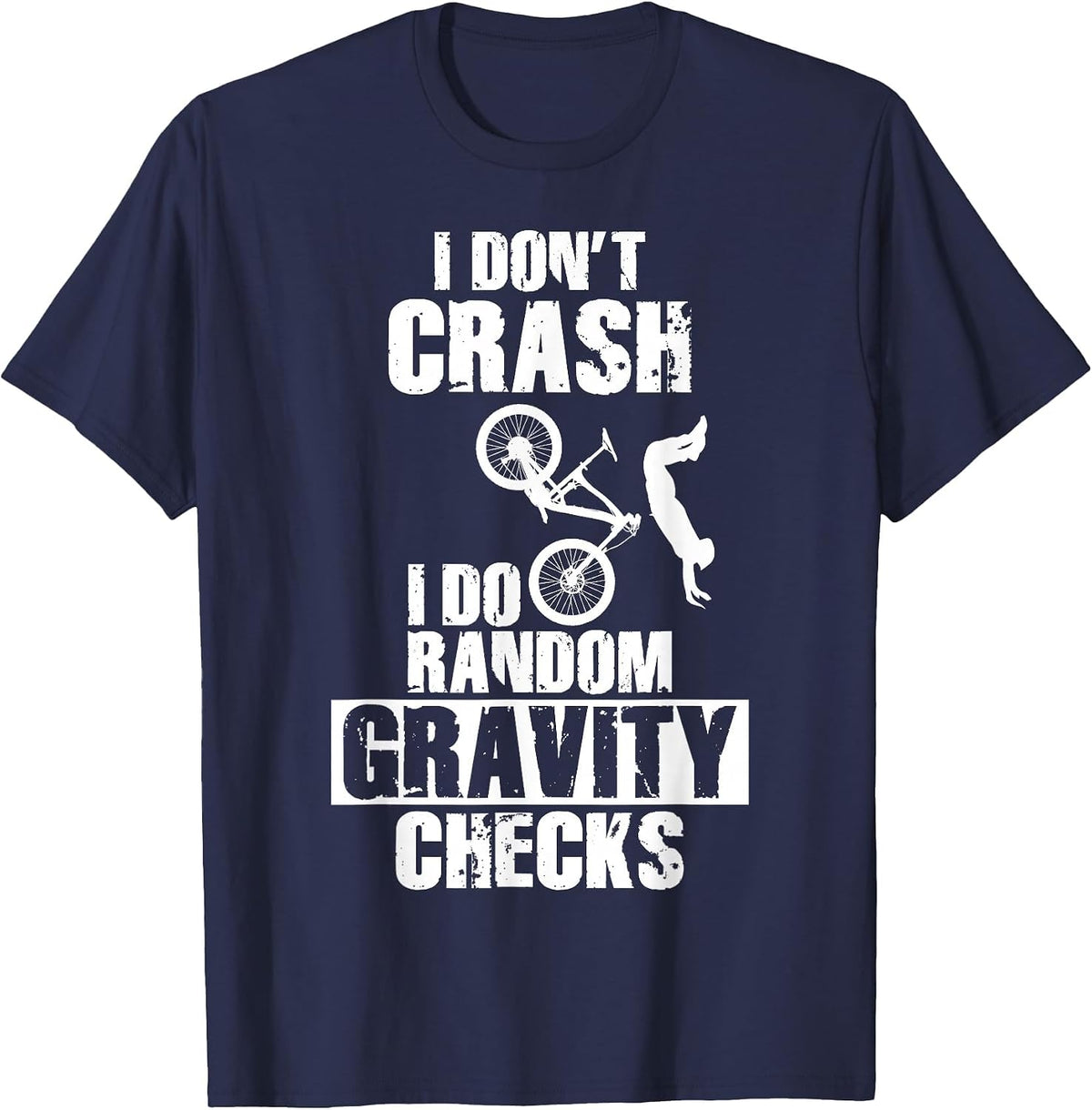 Mountain Bike Crash - Funny MTB Gravity Checks T-Shirt - Navy Blue