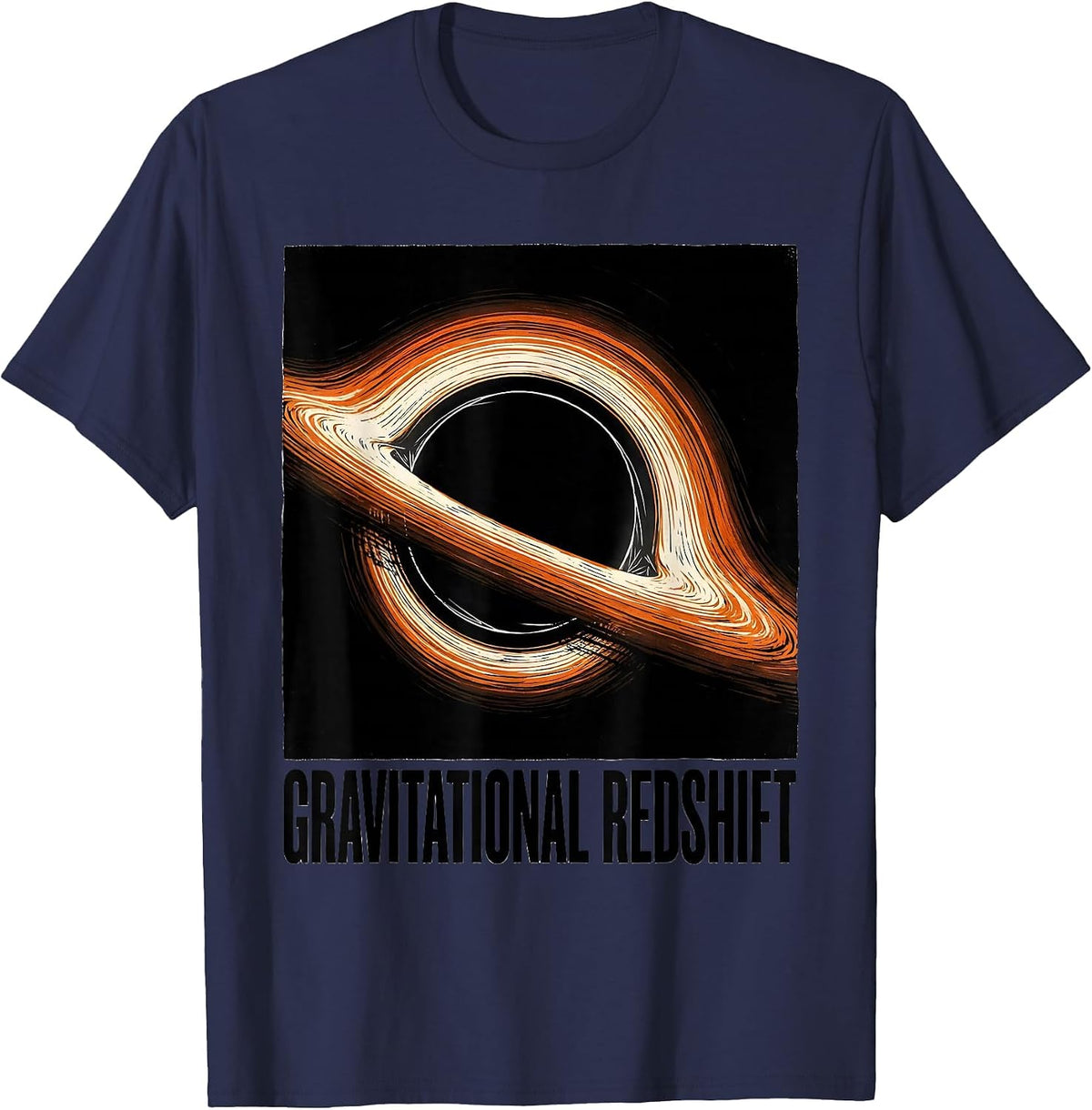 Gravitational Redshift Linocut Astrophysics Science Graphic T-Shirt - Navy Blue