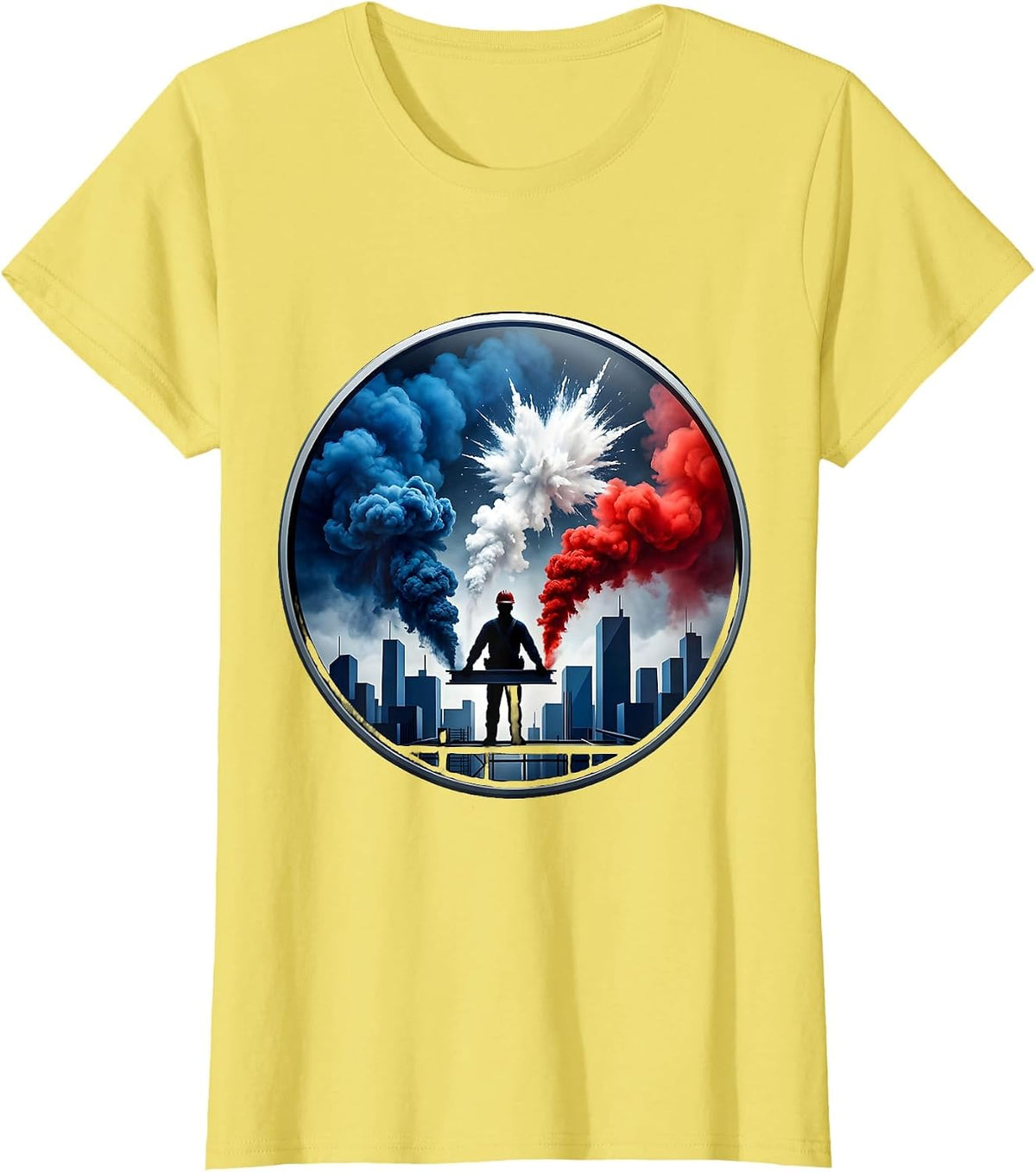 Construction Worker City Skyline We The People T-Shirt - Lemon Yellow