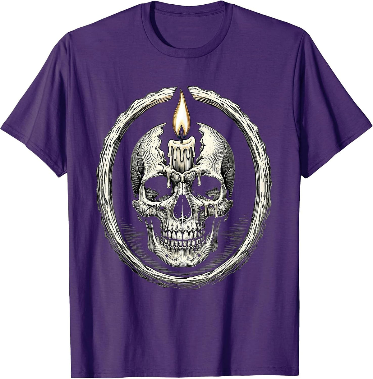 Melting Candle Skull Emo Gothic Dark Art Design T-Shirt - Purple