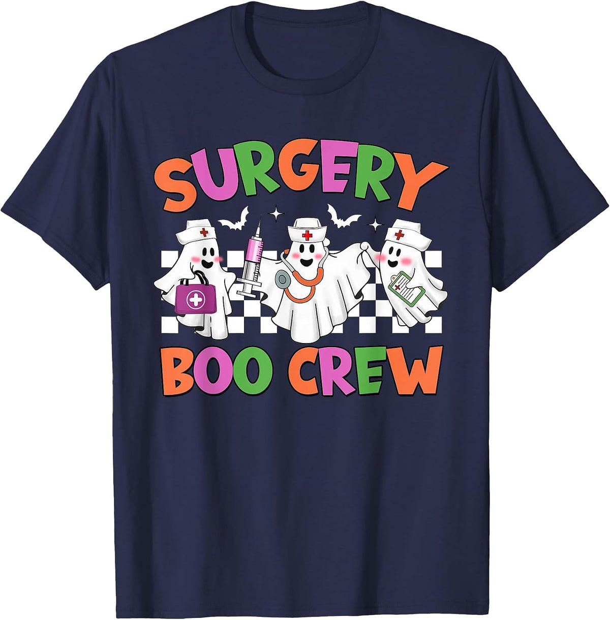 Retro Surgery Boo Crew Surgical Tech Halloween Costumes T-Shirt - Navy Blue