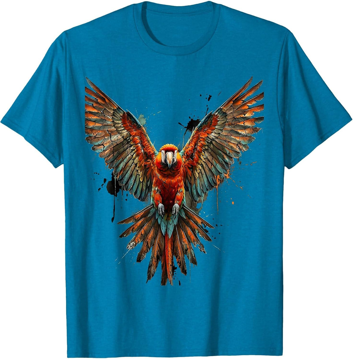 Parrot in Flight Spread Wings Illustration T-Shirt - Sapphire Blue