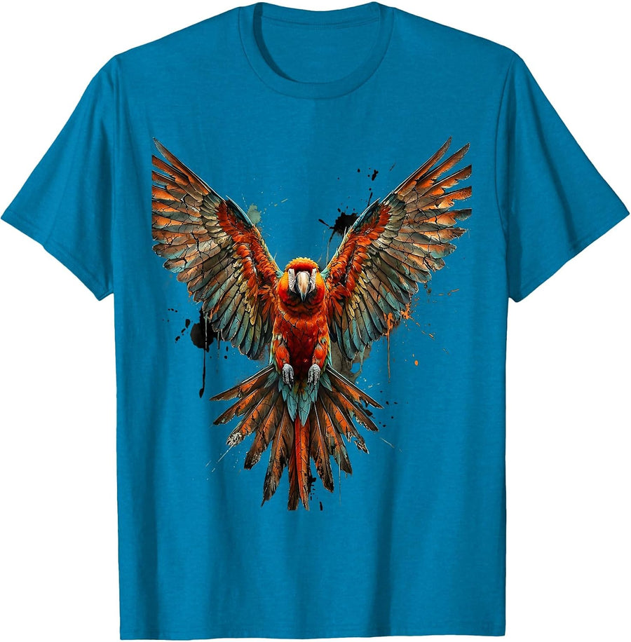 Parrot in Flight Spread Wings Illustration T-Shirt - Sapphire Blue