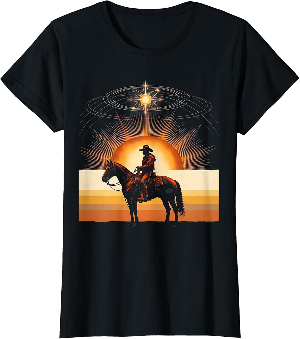 Cowboy Silhouette Riding Horse at Dusk T-Shirt - Black
