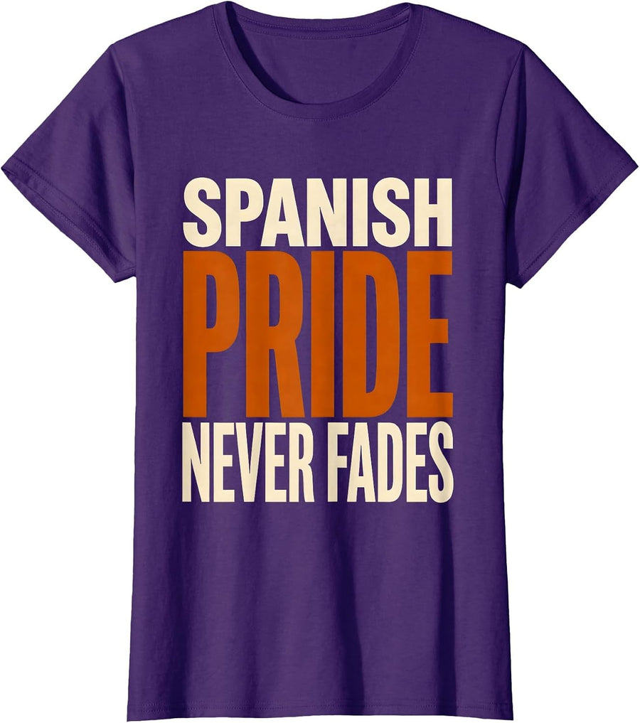 Women's Spanish Pride Never Fades Heritage Month Design T-Shirt - Purple